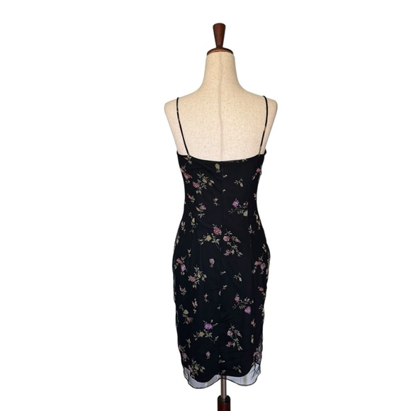 Vintage 90s Laundry Black Mesh Embroidered Beaded Floral Slip Bodycon Dress sz 4 - Picture 5 of 11